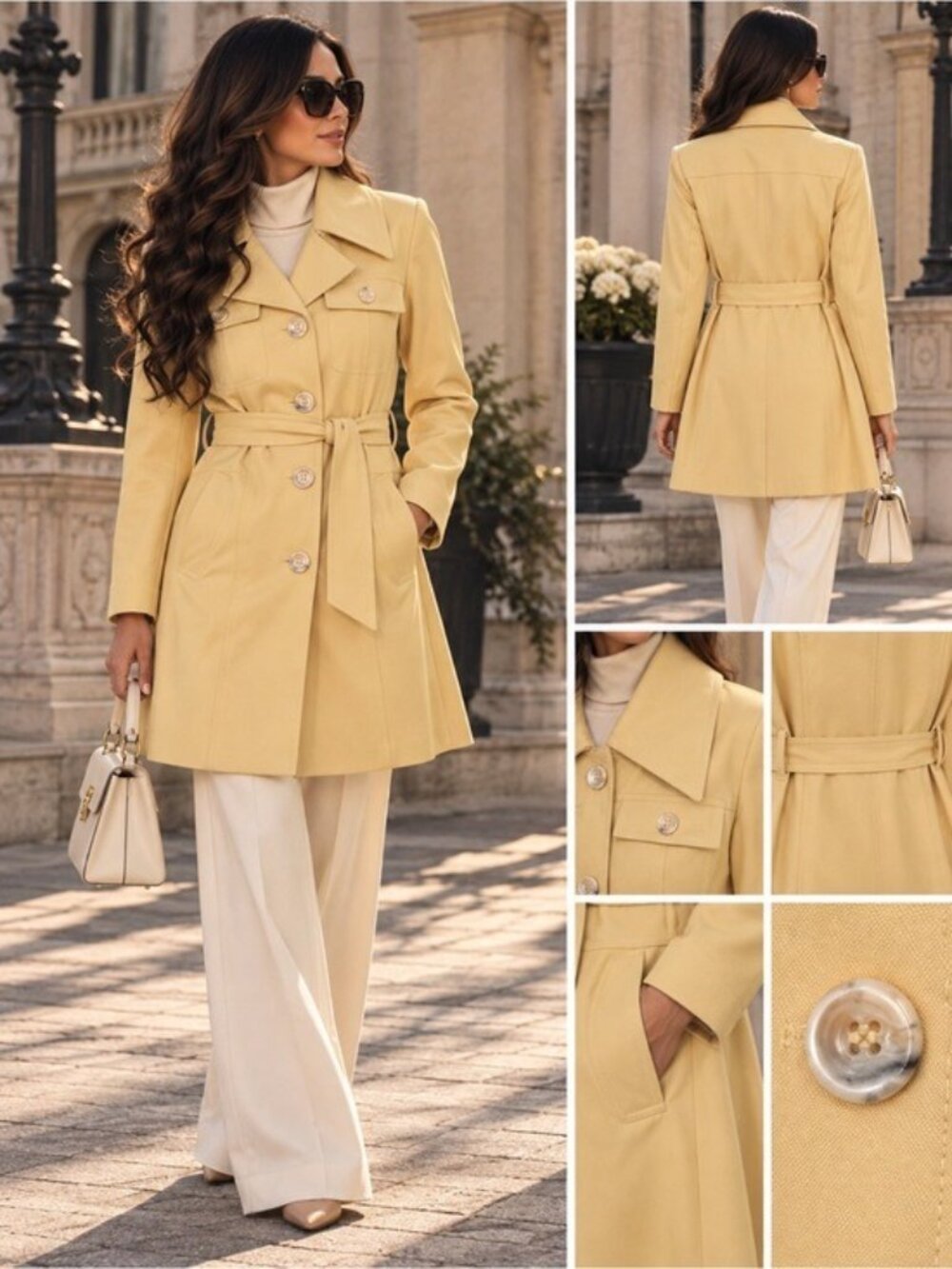 Vintage 70s Era Yellow Belted Trench Coat L 12 Union Made USA Rare Mod